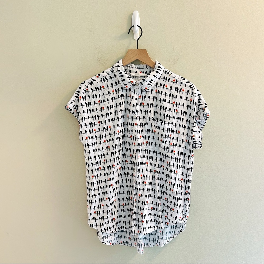 Jane and Delancey White Button Down Shirt with Black and Red Pattern